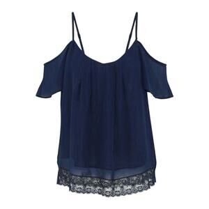 Joie Navy Adorlee Cold-Shoulder Silk Top Size S